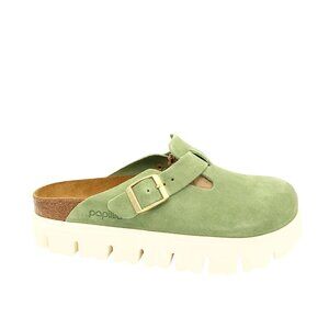 NEW Birkenstock Boston Chunky Mules Womens 37 6 6.5 Green Suede Chic Comfort